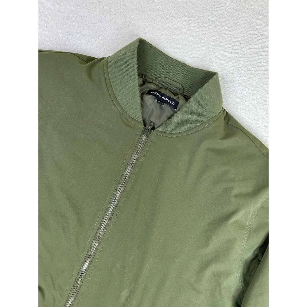 Banana Republic Mens XL Green Microfiber Full Zip Bomber Jacket Lined Insulated